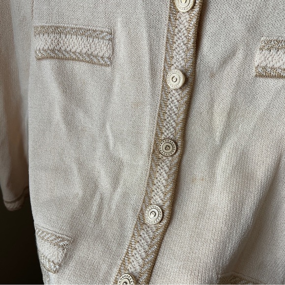 St John Collection Marie Grey Santana Knit Jacket Sweater Button Gold Beige 4 - Picture 2 of 10